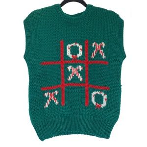 Windcrest Vintage Vest Women’s Large Holiday Tic Tac Toe Candy Canes Fun Knit